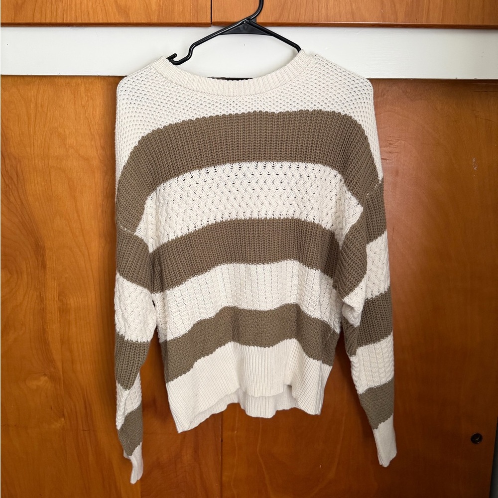 a new day Striped Crew Neck Sweater - Cream and Brown